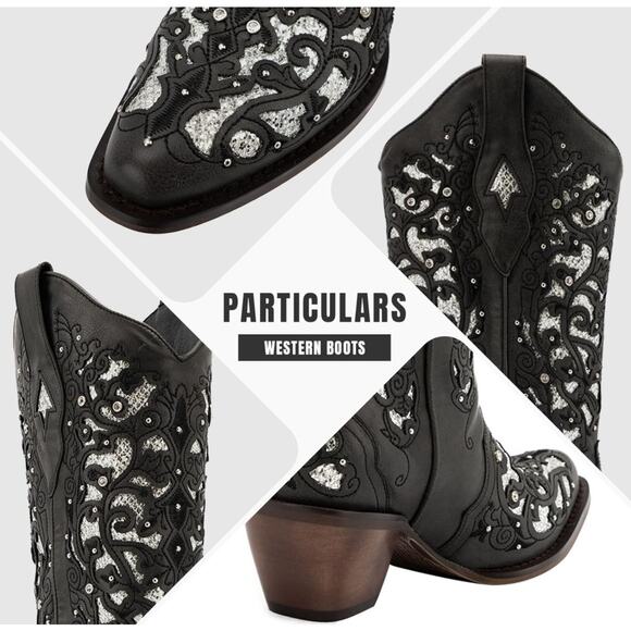 SO SIMPOK Women's Rhinestones Western Cowboy Boots Chunky Mid Calf Boots Size 4 - Picture 2 of 6